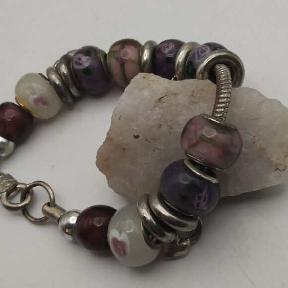 Sterling pink murano cottagecore glass bracelet gift for B0427‎ - Picture 3 of 3